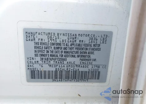 2015 Nissan Sentra Sr из США, поврежденный, VIN 3N1AB7AP4FY329949